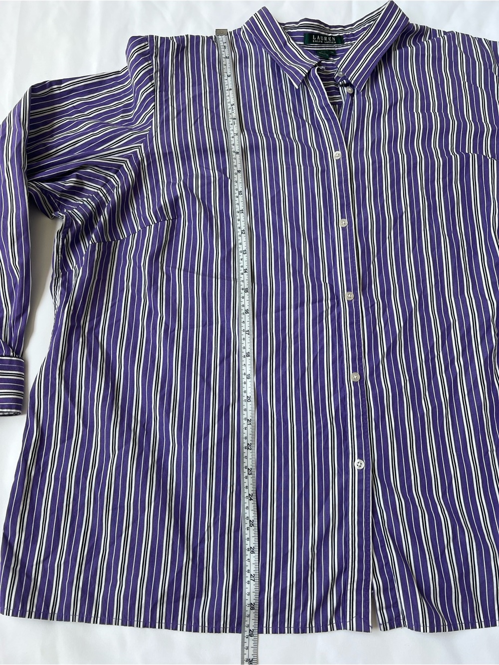 Lauren Ralph Lauren Purple & White Striped Button-Down Shirt - Picture 5 of 9